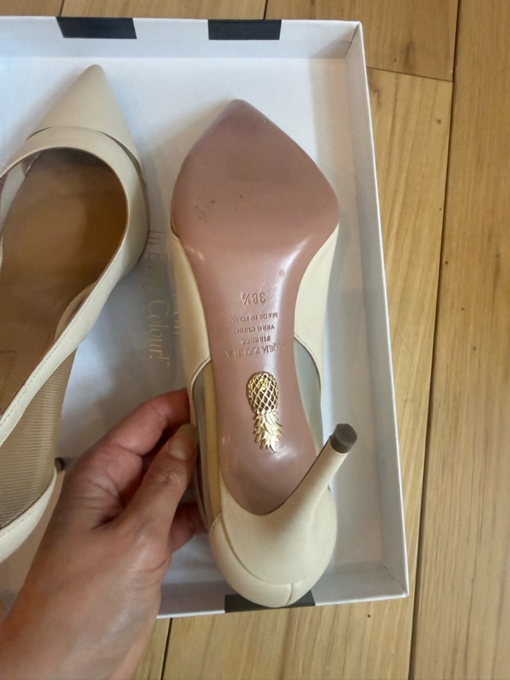 Aquazzura Ivory Pointed-Toe Mesh Panel Stiletto Pumps - Picture 9 of 15